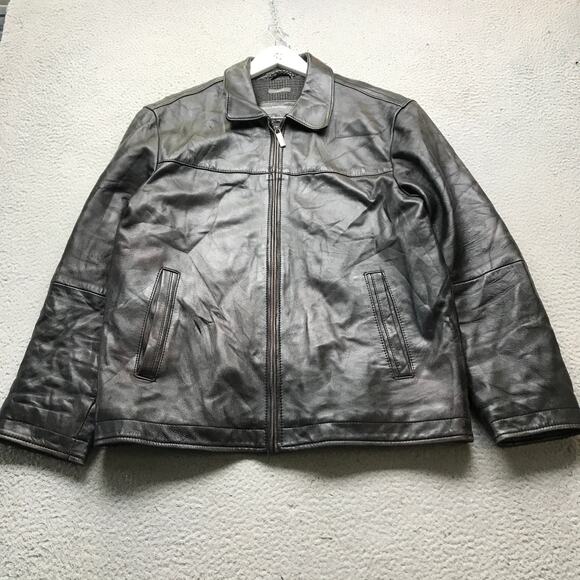 Perry Ellis Portfolio Genuine Leather Lambskin Wool Blend Jacket Womens L Black - Picture 1 of 13